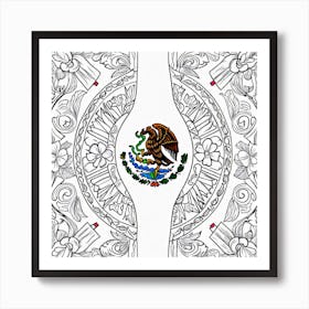 Mexican Flag Coloring Page 4 Art Print