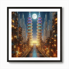 Chinese City At Night Art Print