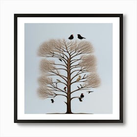 Birds Perching In A Tree Winte (1) Art Print