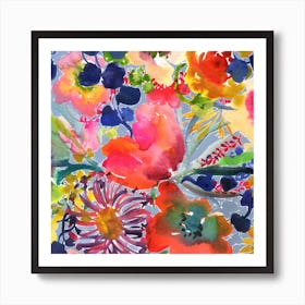 Watercolor Flowers with Peony Art Print