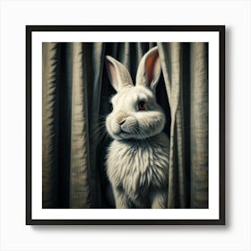 White Rabbit Peeking Out Of Curtains Art Print