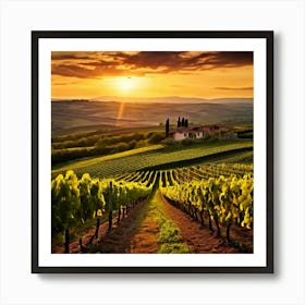 Sunset Growing Landscape Farm Grape Nature Sun Farming Tree Vinery Wine Scenic Field Wi (3) Art Print