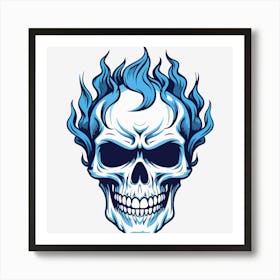 Blue Skull With Flames Art Print
