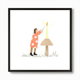 Girl Lighting A Candle Square Art Print