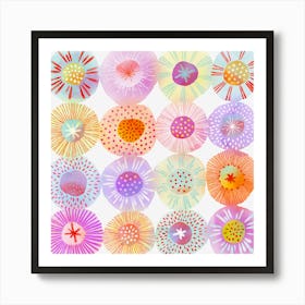 Watercolor Abstract Circle Pastel Flowers Art Print