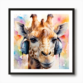 Giraffe With Headphones Affiche