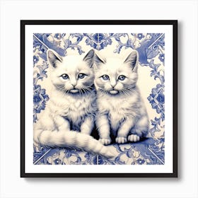 Kittens Cats Delft Tile Illustration 8 Art Print