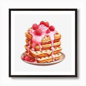 Waffles With Ice Cream And Raspberries 1 Art Print