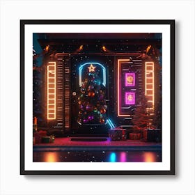 Christmas House At Night 6 Art Print