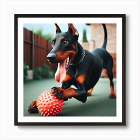 Doberman Puppy Playing With Ball Art Print