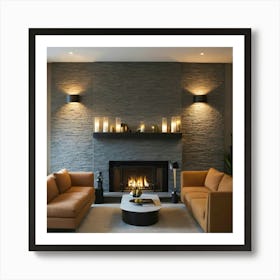 Modern Living Room With Fireplace 32 Art Print