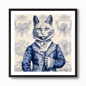 Royal Cats Delft Tile Illustration 4 Art Print