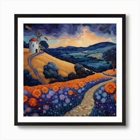 Poppies And Windmill Art Print