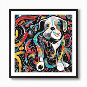 An Image Of A Dog With Letters On A Black Background, In The Style Of Bold Lines, Vivid Colors, Grap (2) Art Print