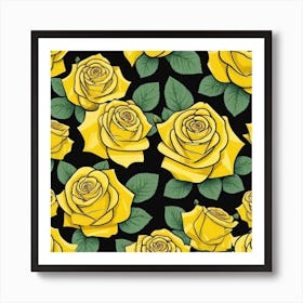 Yellow Roses On Black Background 1 Art Print