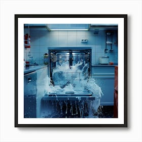 A Hyper Realistic Extreme Long Shot Photograph Of A Leaky Dishwasher, , F5 Art Print