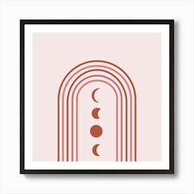 Minimalist Abstract Earthy Moon Phases on Rainbow  Art Print