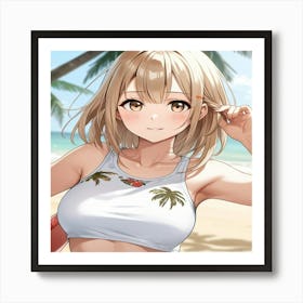 Anime Girl On The Beach 3 Art Print