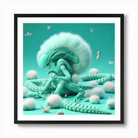 Alien Playing With Silkworms Art Print