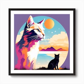 Cat and The Sky digital art, cat art Art Print