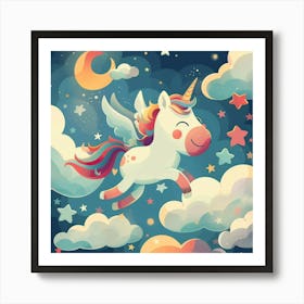 Happy Colorful Unicorn Nursery Wall Art Art Print