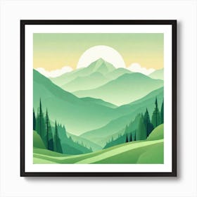 Misty mountains background in green tone 178 Art Print