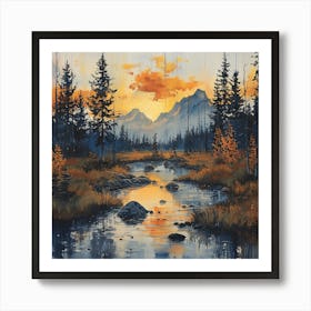 Sunset In The Mountains Art Print