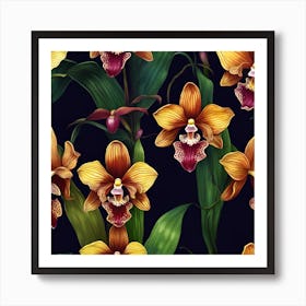 Golden Orchids Art Print