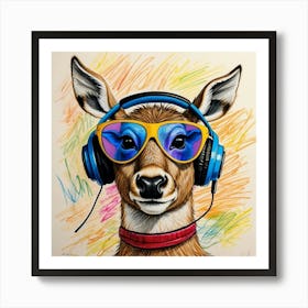 Deer With Headphones 12 Art Print