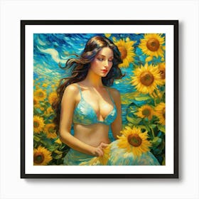 Mermaid In Sunflowers hgd Art Print