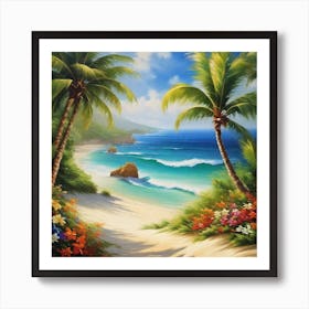 Beach Scene With Palm Trees 8 Art Print