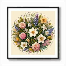 Birth flowers family bouquet 20 Art Print