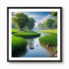 River In A Green Field 1 Art Print