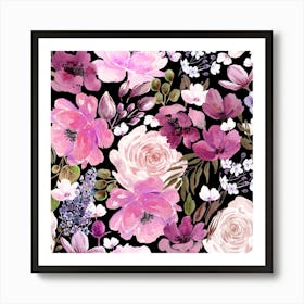 Floral Chaos Dark Pink Art Print