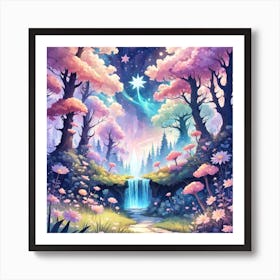 A Fantasy Forest With Twinkling Stars In Pastel Tone Square Composition 345 Art Print