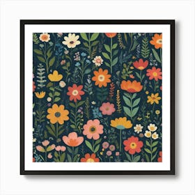 Folk Meadow Art Print 1 Art Print