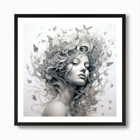 Butterfly Girl black and white Art Print