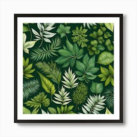 Seamless Pattern With Green Leaves Art Print