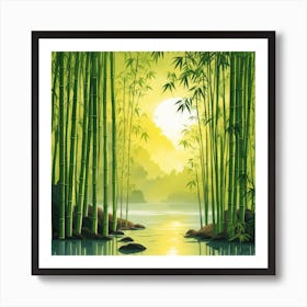 A Stream In A Bamboo Forest At Sun Rise Square Composition 357 Art Print