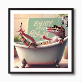 Gecko In The Bath Relaxing Art Print