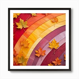 An Abstract Fall Themed Wallpaper A Group Of Maple Leaves In A Rainbow Of Autumn Hues Vivid Red W (5) Art Print