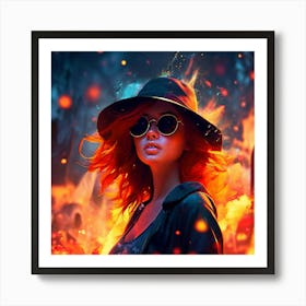 A Rustic Scene Bathed In The Ethereal Glow Of A Heavenly Realm Red Head Young Looking Lady Art Print