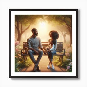 Family On A Park Bench Art Print