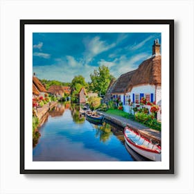 Thatched Cottages On A Canal Poster