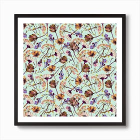 Dry Blue Flowers Collage Art Print