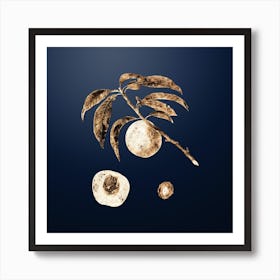 Gold Botanical White Speckled Peach on Midnight Navy n.2144 Art Print