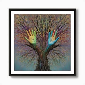 Image Shows A Painting Of A Tree With Two Hands Coming Out Of Ita Metaphor For The Connection Between Nature And Humanity Art Print