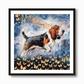 Basset Hound With Butterflies Art Print