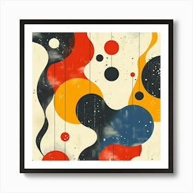 Abstract Art With Colorful Shapes Curves And Hanging Circles On A Textured Background Art Print