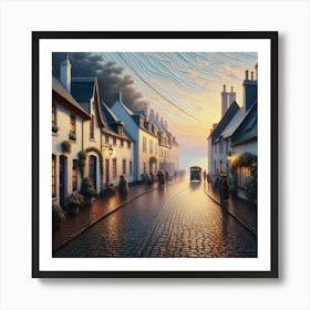 Street Scene At Dusk Art Print